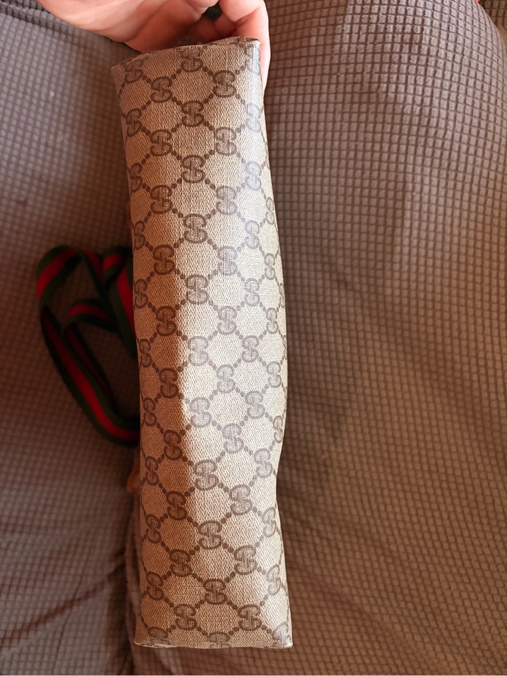 Gucci Beige Brown GG Canvas Tote with Green-Red Stripe Handles - Picture 7 of 13